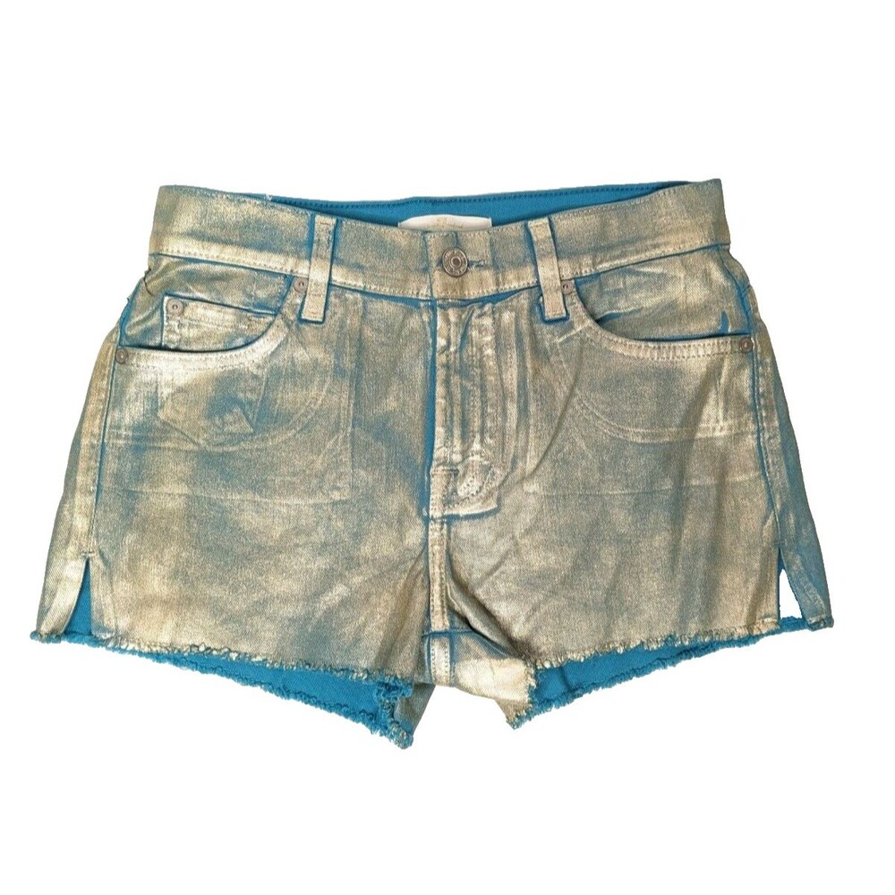7 For All Mankind Cut Off Denim Shorts Womens Size 25 Metallic Gold NEW